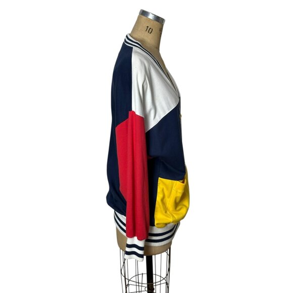 1980s Adolfo color blocked cardigan jacket Size L - Picture 3 of 5